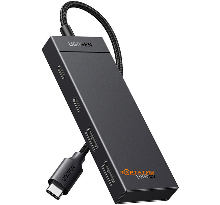 USB-хаб UGREEN CM806 USB-C to 2xUSB-A + 2xUSB-C 3.2 Gen2 10Gbps Black (35583)
