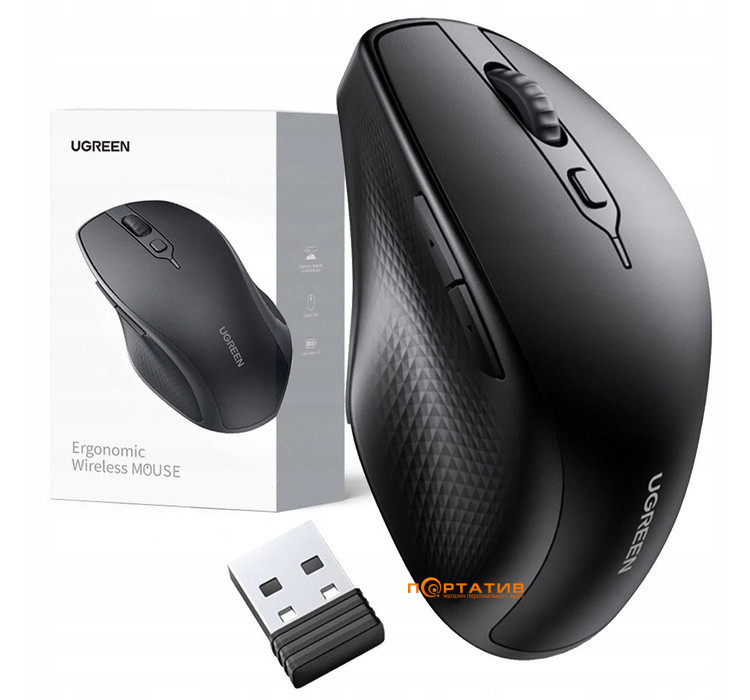 Мышь Ugreen Ergonomic Wireless Contoured Mouse Black MU101 (90395)