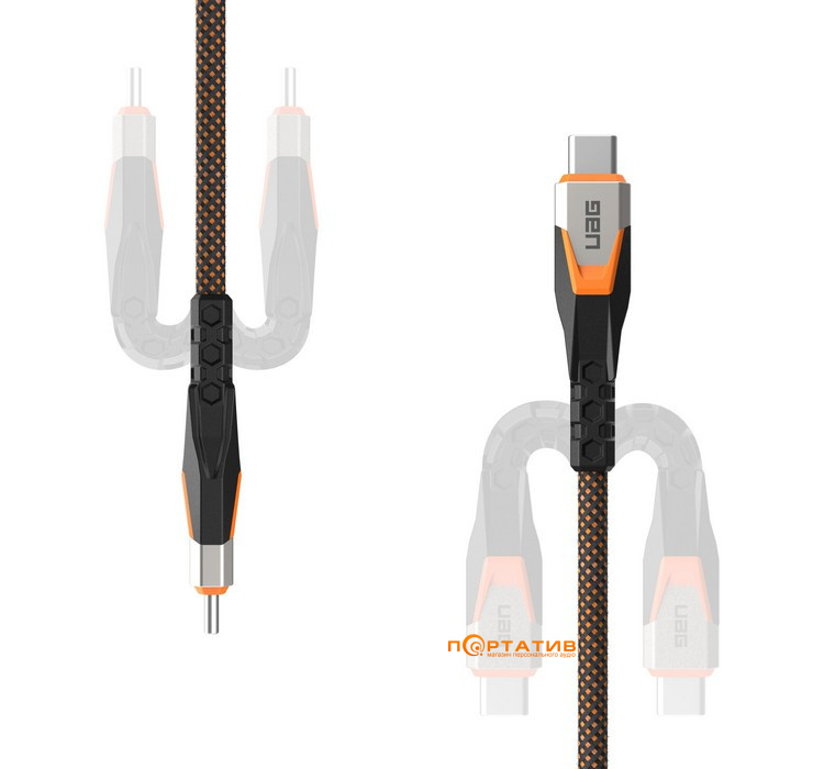 Кабель UAG Rugged Double Braided Nylon USB-C to USB-C 3.2 Cable 240W 0.75m Black/Orange (9B4415114097)