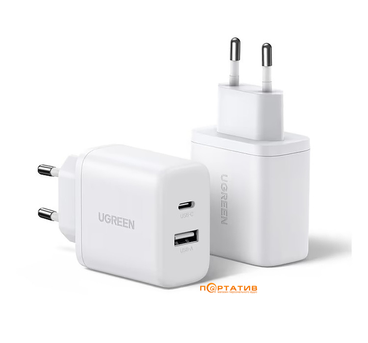Зарядний пристрій UGREEN X227 USB-C PD 20W, USB-A Charger White (45310)