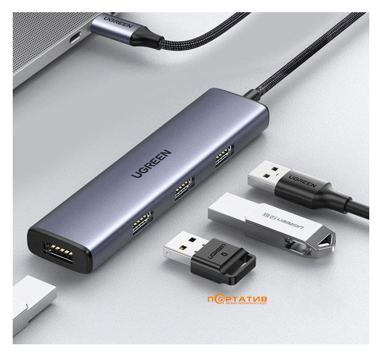 Ugreen CM473 4-in-1 USB-C to 4xUSB 3.0 Hub Gray (20841)