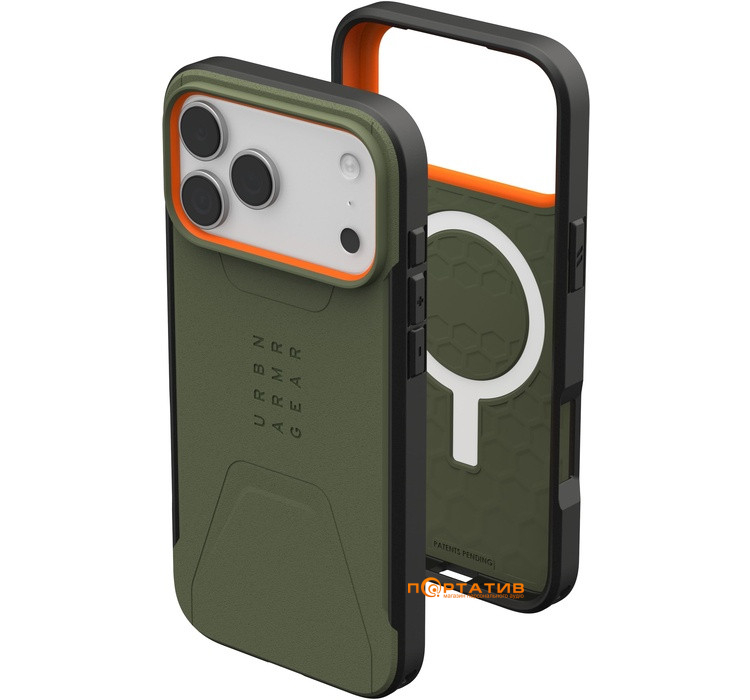 Чохол UAG iPhone 17 Pro Max, Civilian MagSafe, Olive/Orange (114546117297)