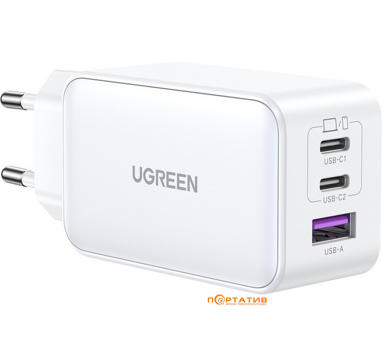 Зарядное устройство UGREEN CD244 65W 2xType-C, USB-A GaN Wall Charger White (15334)