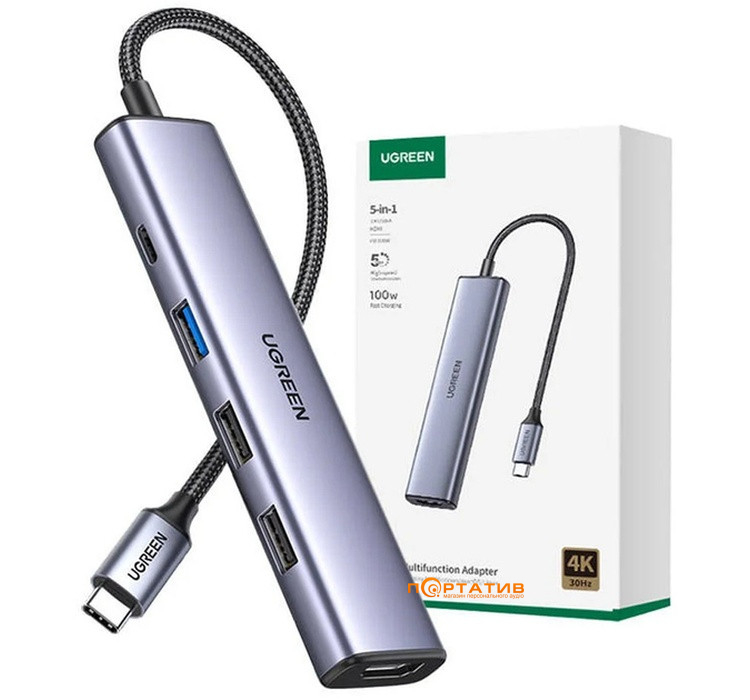 USB-хаб UGREEN CM478 USB-C to HDMI + USB-C + 3x USB-A Space Grey (15495)