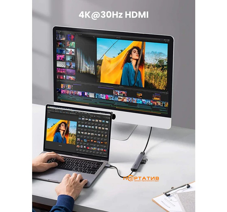 USB-хаб Ugreen CM417 USB-C to 4x USB 3.0, HDMI Adapter Space Gray (20197)