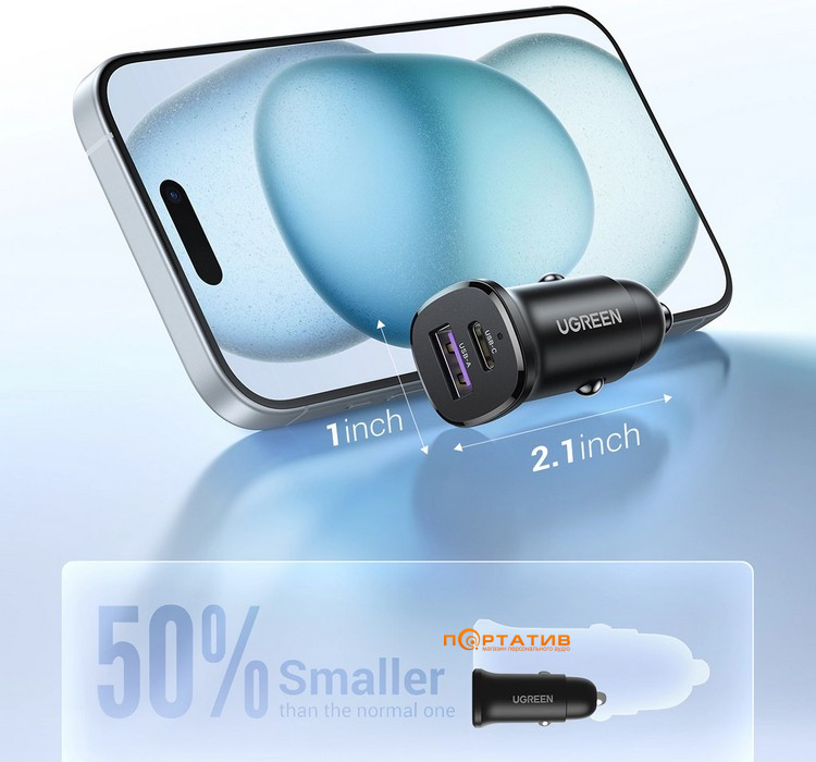 Авто зарядний пристрій UGREEN Car Charger EC305 30W USB-C, USB-A Gray (25845)