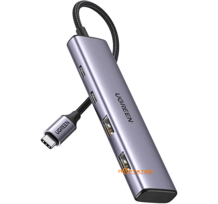 USB-хаб UGREEN CM473 USB-C to 2xUSB 3.0 + 2xUSB-C 5Gpbs Space Grey (15395)