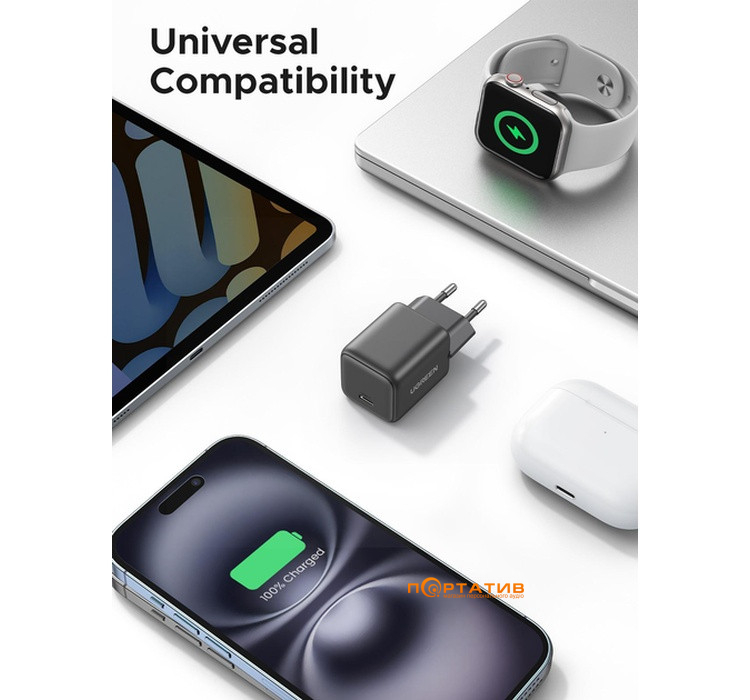 Зарядний пристрій UGREEN X512 USB-C 20W PD GaN Fast Charger Grey (55528)