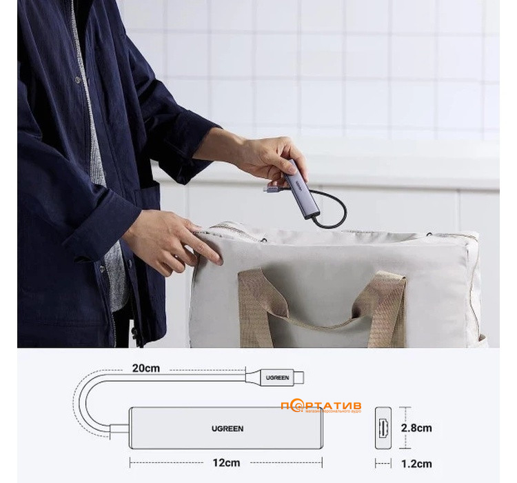 USB-хаб UGREEN CM478 USB-C to HDMI + USB-C + 3x USB-A Space Grey (15495)