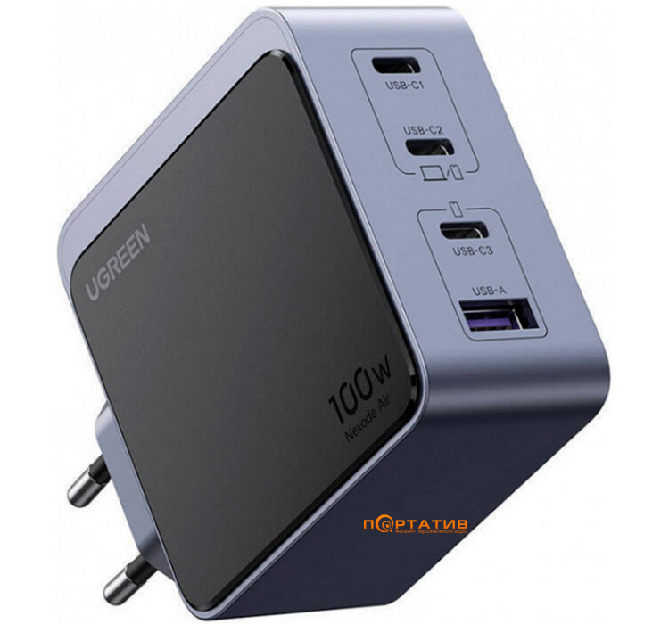 Зарядний пристрій UGREEN X565 Nexode 100W 3xType-C PD, 1xUSB-A GaN Charger Grey (35043)