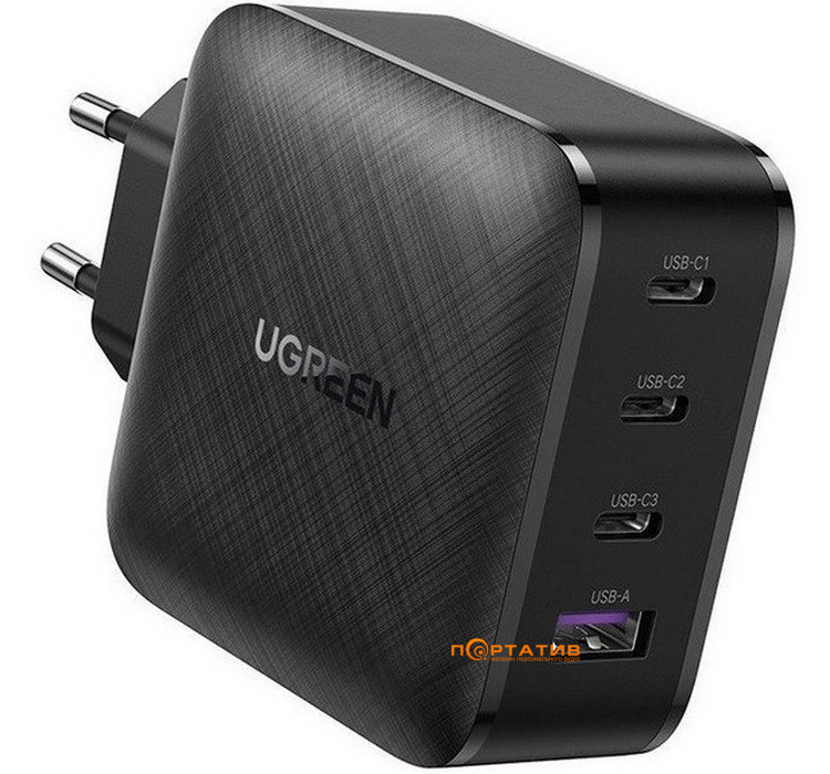 Зарядний пристрій UGREEN CD224 65W 3xType-C, USB-A PD GaN Wall Charger Black (70774)