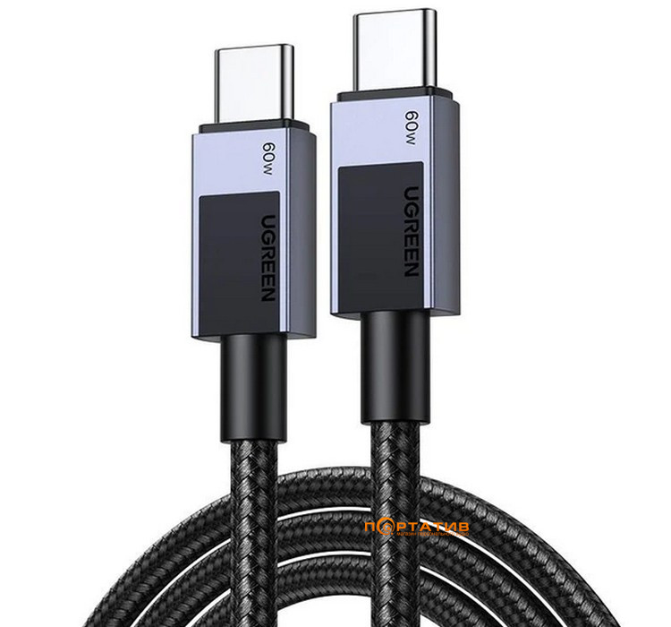 Кабель UGREEN L524 USB-C to USB-C 60W PD Cable 2m Space Gray (55775)