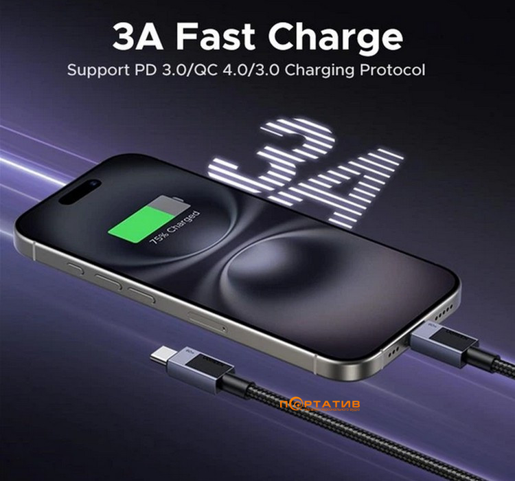 Кабель UGREEN L524 USB-C to USB-C 60W PD Cable 1m Space Gray (55765)