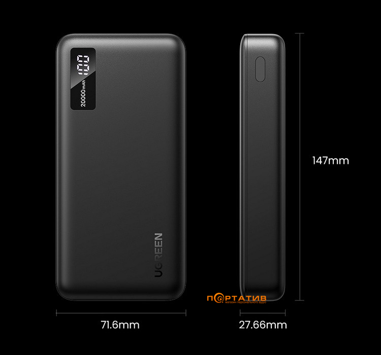 Внешний аккумулятор Ugreen PB312 20000mAh 20W PD Black (25683)