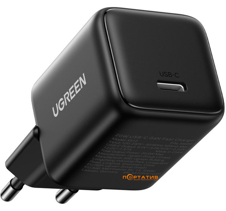 Зарядний пристрій UGREEN X512 USB-C 20W PD GaN Fast Charger Black (55553)