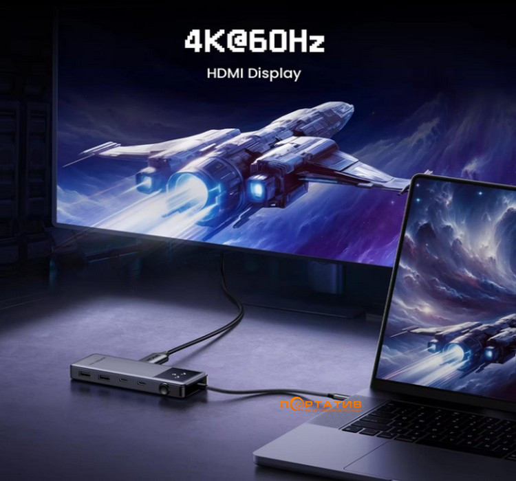 USB-хаб Ugreen CM888 USB-C to 2xUSB, 2xUSB-C, HDMI 4K60, PD100W Gray (35998)