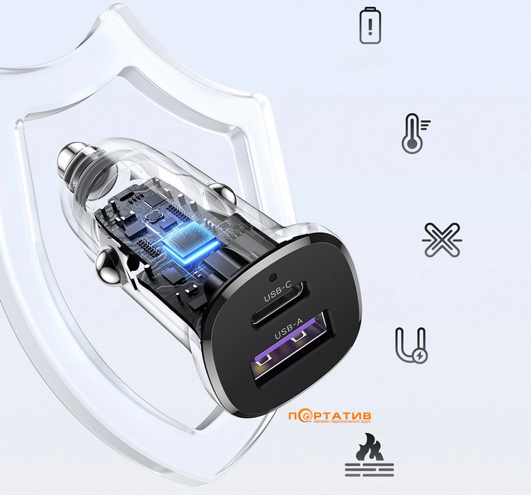 Авто зарядний пристрій UGREEN Car Charger EC305 30W USB-C, USB-A Gray (25845)