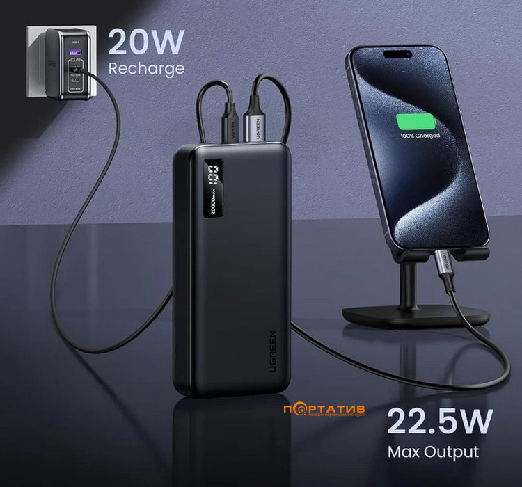 Внешний аккумулятор Ugreen PB312 20000mAh 20W PD Black (25683)