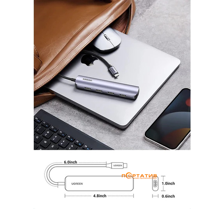 USB-хаб Ugreen CM417 USB-C to 4x USB 3.0, HDMI Adapter Space Gray (20197)