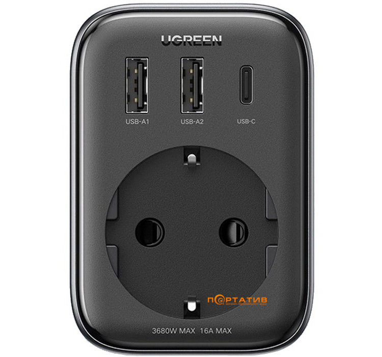 Зарядний пристрій UGREEN CD314 3xUSB 30W Type-C, 2хUSB-A Outlet Extender Black (90613)