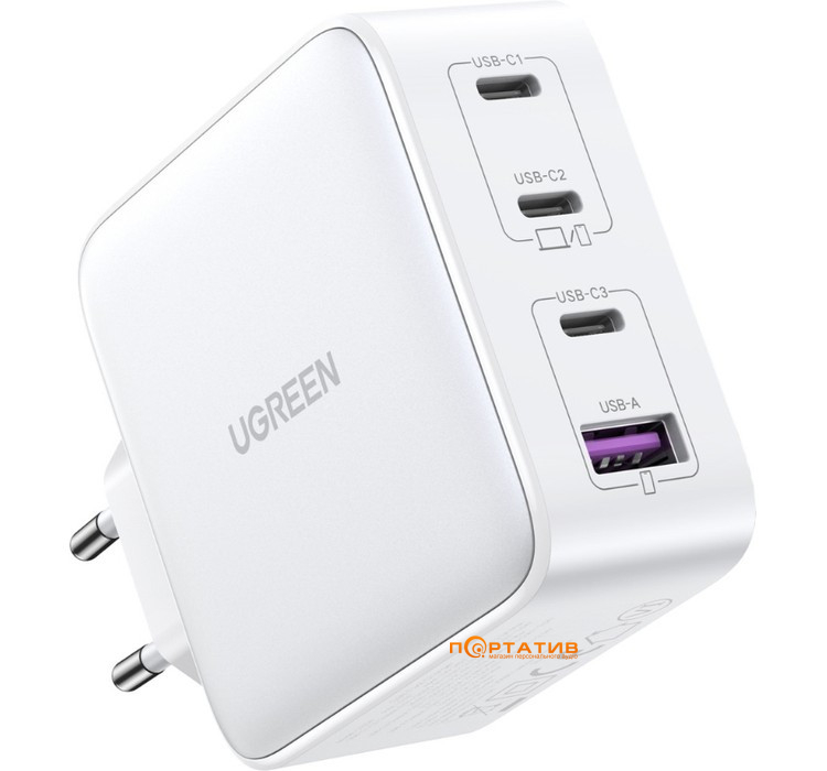 Зарядний пристрій UGREEN CD226 100W 3xType-C PD, USB-A GaN Wall Charger White (15337)