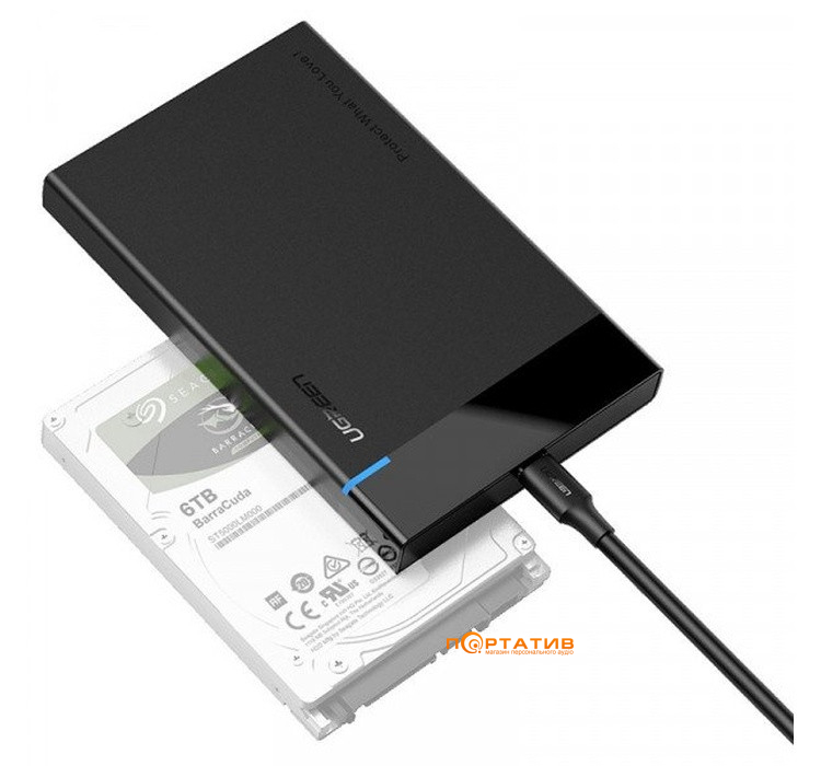 Зовнішня кишеня Ugreen US221 USB 3.1 to 2.5' SATA Hard Driver Enclosure Black (50743)