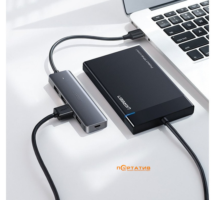 USB-хаб UGREEN CM219 4-in-1 USB Type-C to 4xUSB 3.0 HUB Space Gray (70336)