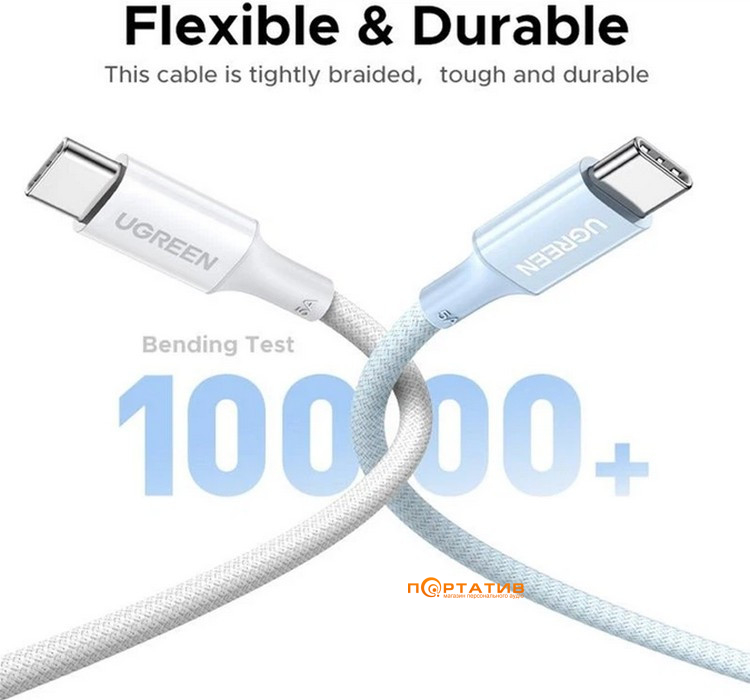 Кабель UGREEN L502 USB-C to USB-C 100W PD Cable 2m White (35221)