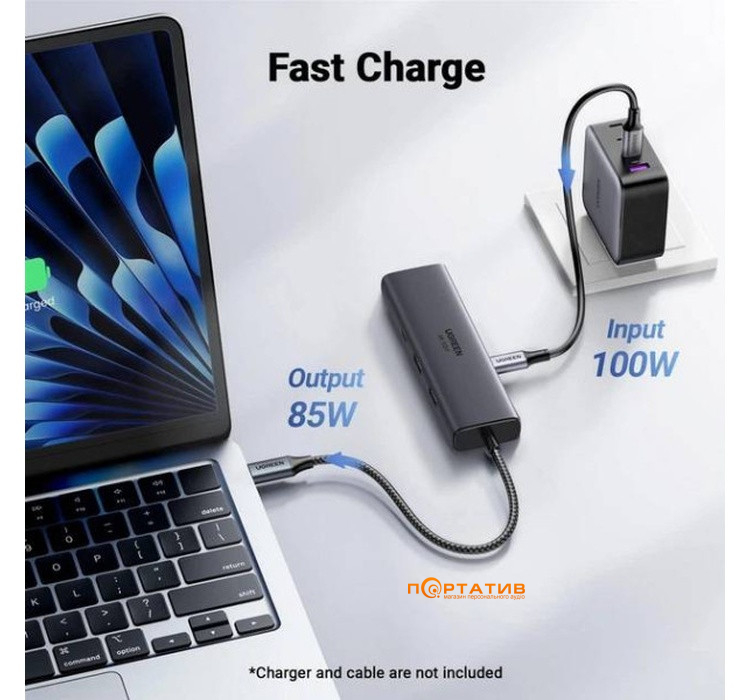 USB-хаб Ugreen CM512 USB-C to HDMI, RJ45, 2xUSB 3.2, 2x USB-C 3.2 Gray (45000)