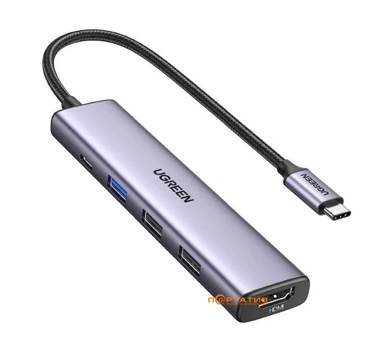 USB-хаб UGREEN CM478 USB-C to HDMI + USB-C + 3x USB-A Space Grey (15495)