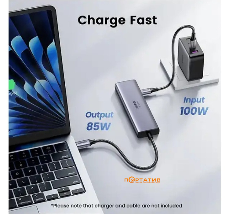 USB-хаб Ugreen CM511 USB-C to HDMI, 2xUSB 3.2, 2xUSB-C Gray (35999)