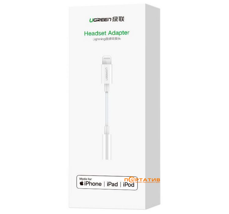 Кабель UGREEN US212 Lightning - 3.5mm F Cable 0.1m White (30759)