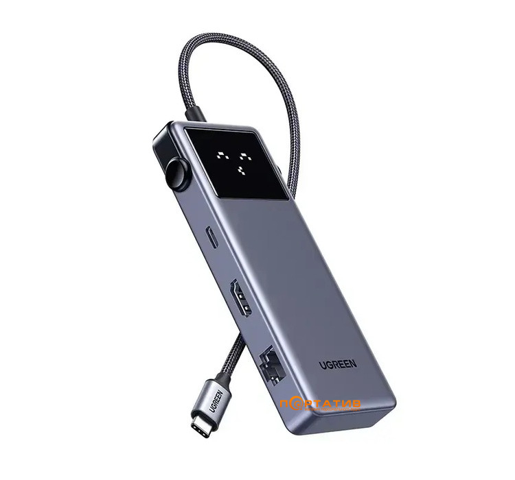 USB-хаб Ugreen CM888 7-in-1 USB-C to 3xUSB, 1xUSB-C, HDMI, RJ-45, PD 100W Gray (45155)