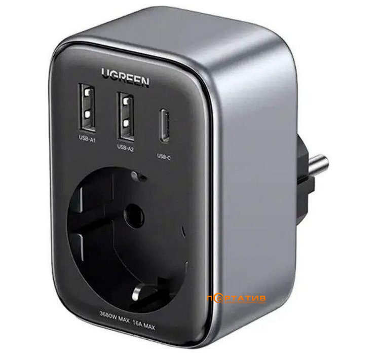 Зарядное устройство UGREEN CD314 3xUSB 30W Type-C, 2хUSB-A Outlet Extender Black (90613)