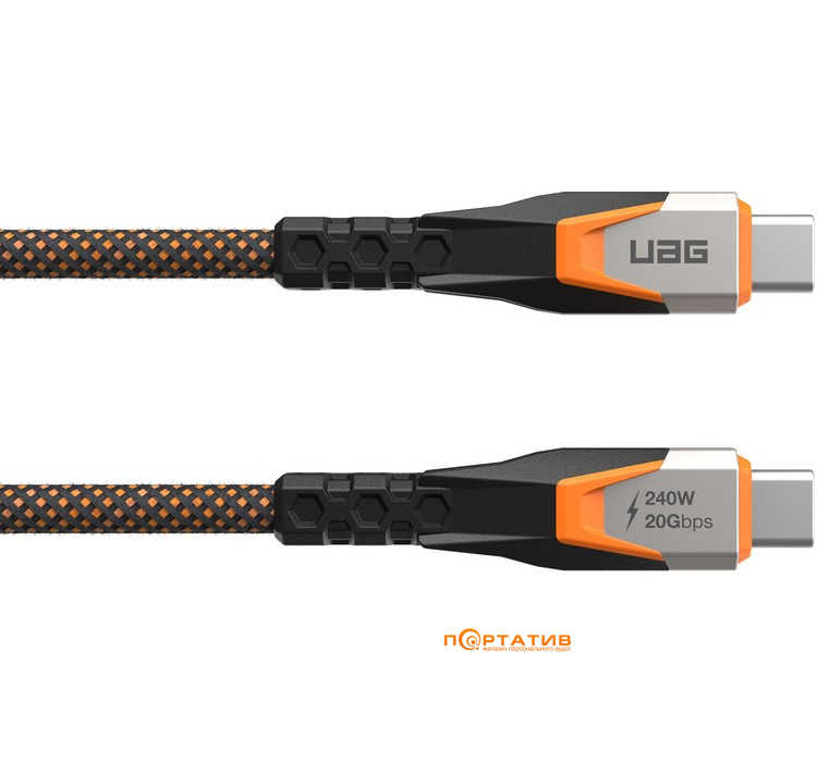Кабель UAG Rugged Double Braided Nylon USB-C to USB-C 3.2 Cable 240W 0.75m Black/Orange (9B4415114097)