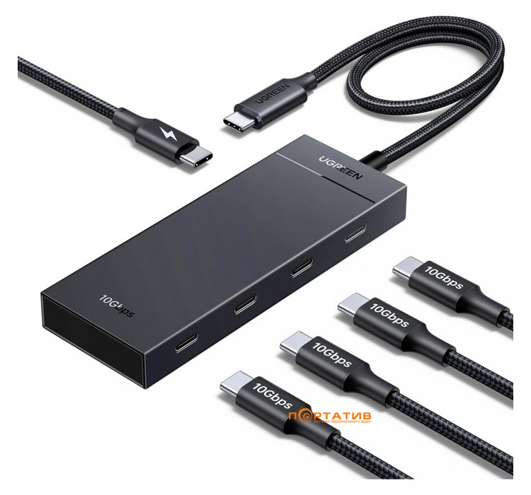 USB-хаб UGREEN CM806 USB-C to 4xUSB-C 3.2 Gen2 10Gbps with PD Power Port Black (55334)
