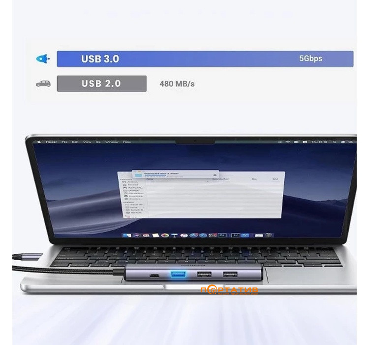 USB-хаб UGREEN CM478 USB-C to HDMI + USB-C + 3x USB-A Space Grey (15495)