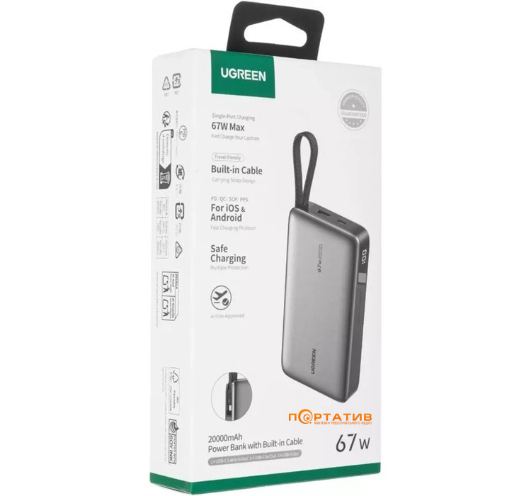 Зовнішній акумулятор Ugreen PB550 20000mAh 67W PD Grey (55996B)