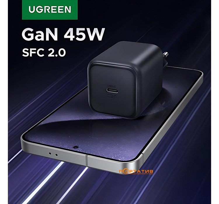 Зарядний пристрій UGREEN X524 45W USB-C GaN Fast Charger Black (65052)