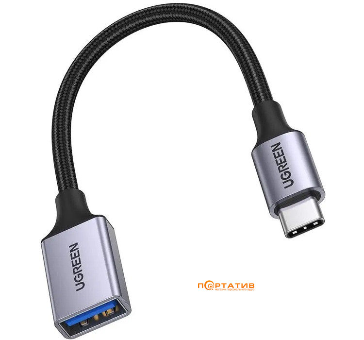 Адаптер UGREEN US378 USB-C to USB 3.0 OTG Alu Case with Braid 10cm Black (70889)