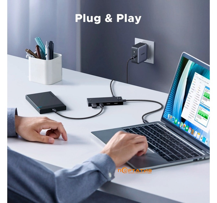 USB-хаб UGREEN CM806 USB-C to 4xUSB-C 3.2 Gen2 10Gbps with PD Power Port Black (55334)
