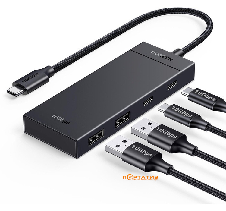 USB-хаб UGREEN CM806 USB-C to 2xUSB-A + 2xUSB-C 3.2 Gen2 10Gbps Black (35583)