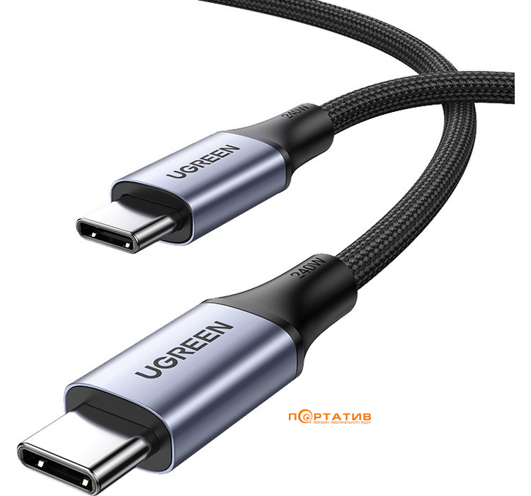 Кабель UGREEN US535 USB-C to USB-C 240W PD Fast Charging Cable 2m Space Gray (90440)