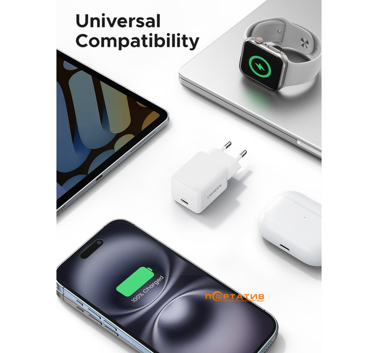 Зарядний пристрій UGREEN X512 USB-C 20W PD GaN Fast Charger White (55554)