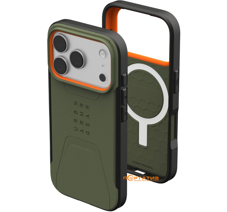 Чохол UAG iPhone 17 Pro, Civilian MagSafe, Olive/Orange (114545117297)