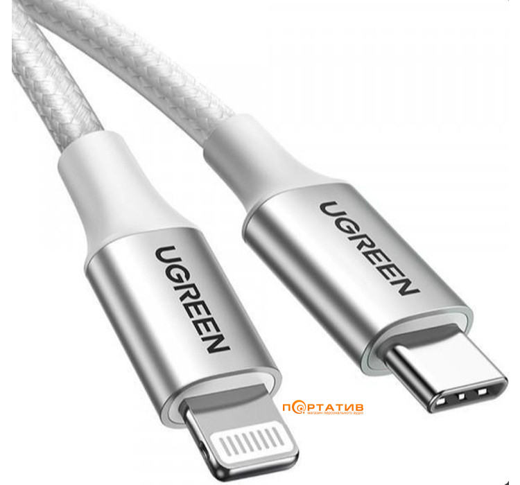 Кабель UGREEN US304 Type-C - Lightning 60W 5A Cable Aluminium 1 m White (70523)