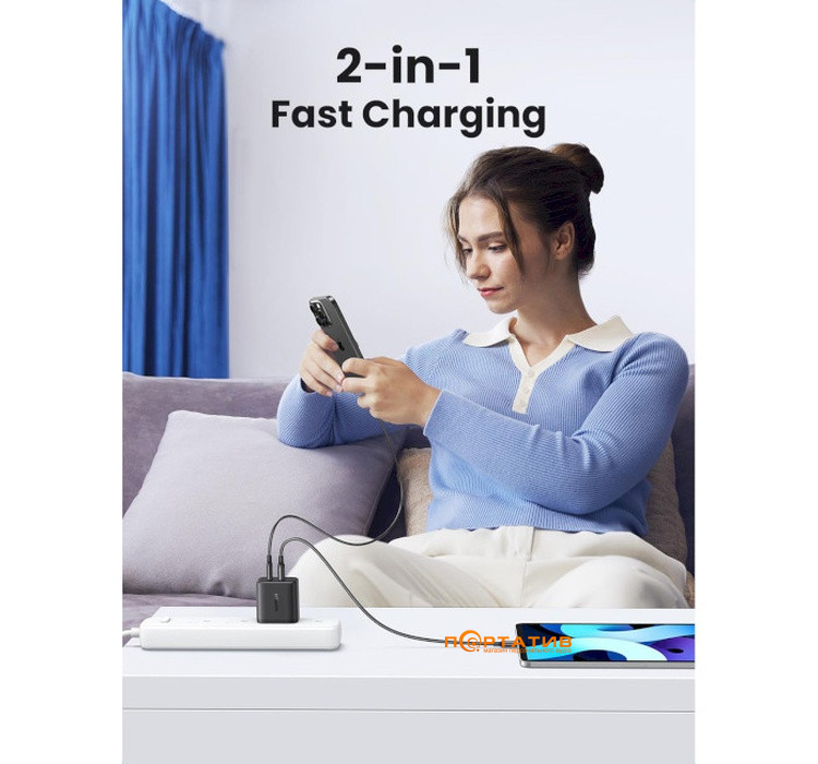 Зарядний пристрій UGREEN X227 USB-C PD 20W, USB-A Charger White (45310)