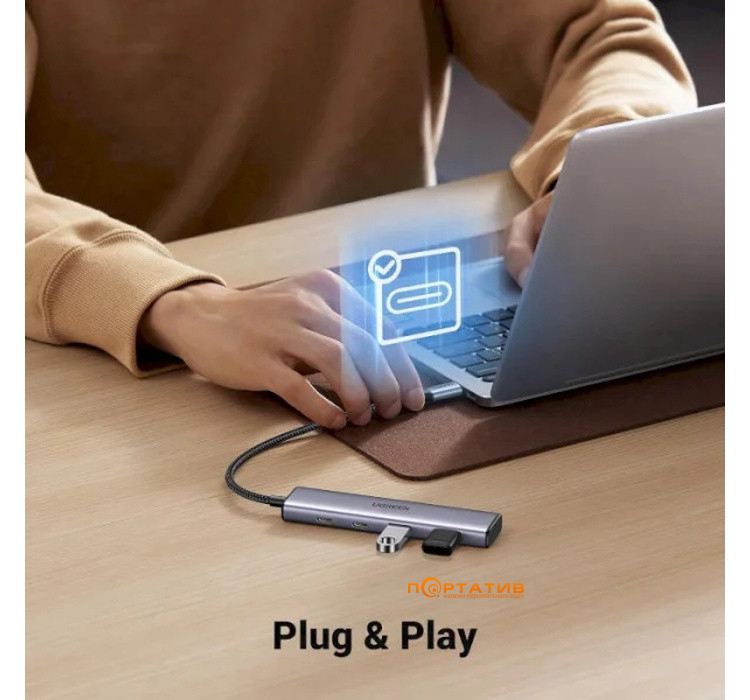 USB-хаб UGREEN CM473 USB-C to 2xUSB 3.0 + 2xUSB-C 5Gpbs Space Grey (15395)
