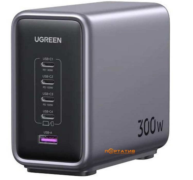 Зарядное устройство UGREEN CD333 Nexode 300W 4xUSB-C, USB-A GaN Wall Charger Gray (90903B)