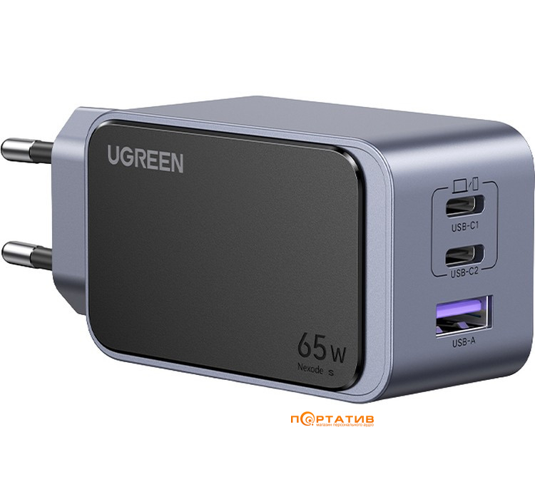 Зарядное устройство UGREEN X553 Nexode 65W 2xType-C PD, 1xUSB-A GaN Charger Grey (35042)